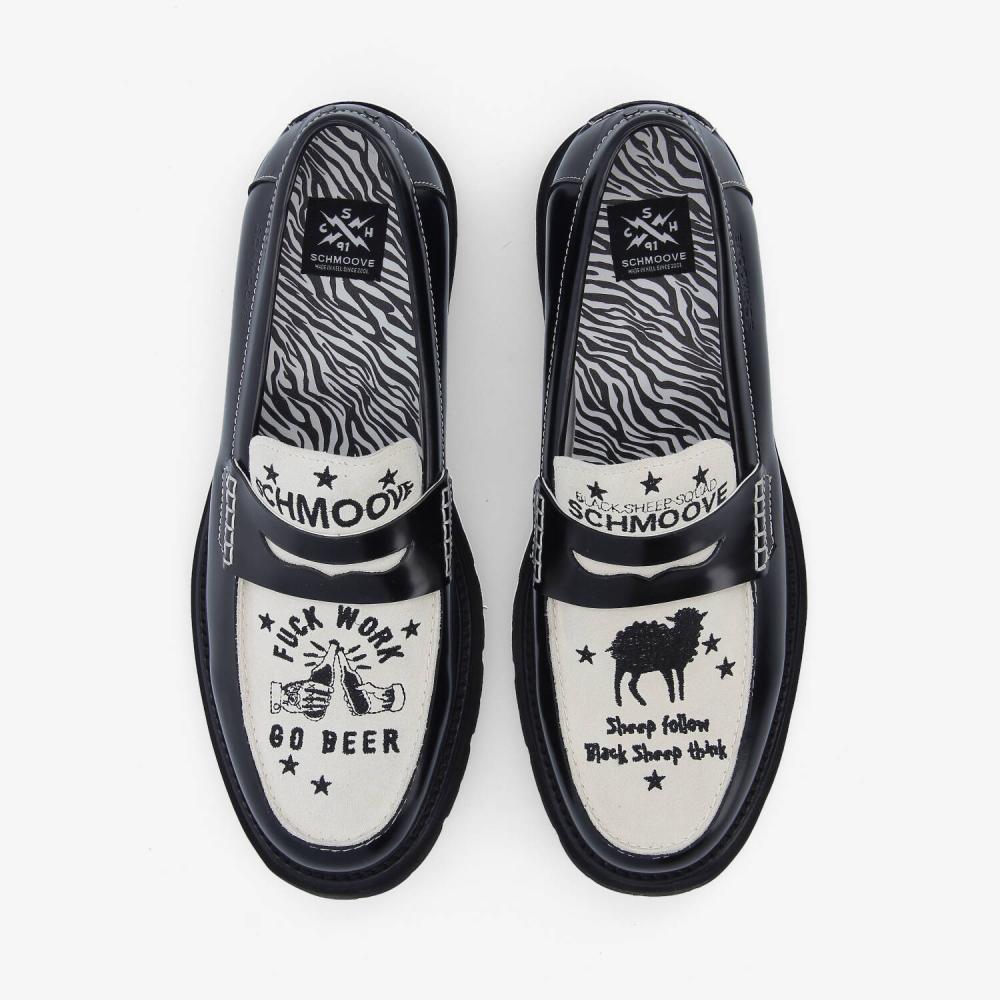 SCHMOOVE — johnny-loafer-m-polido-suede-noir-blanc